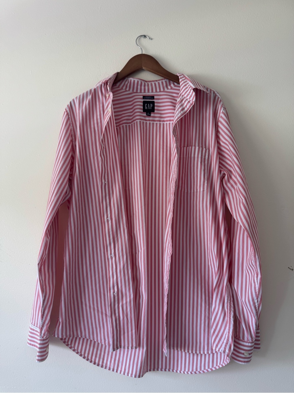 GAP Pink and White Vertical Stripe Button-Down Shirt